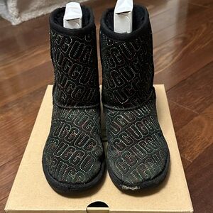 UGG Kids Boots in Black Suede with Multicolor Stitching